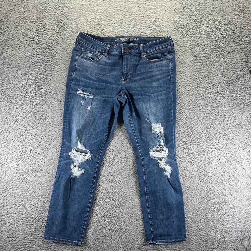 American Eagle Outfitters‎ Jeans Womens 16 Blue Cotton Denim Skinny Distressed
